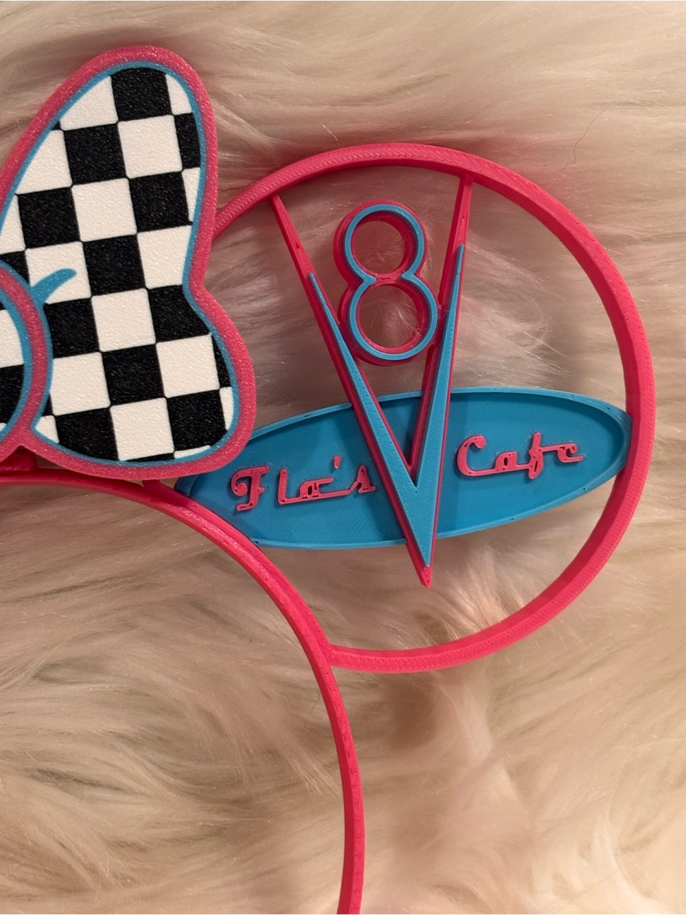 Pink Checkered 3-D Flos Minnie Ears Headband Handcrafted - Picture 6 of 6